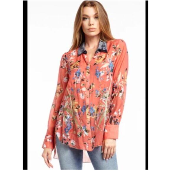 Soft Surroundings Womens Embroidered Tunic Top Sz PL Large Floral Velvet Collar - Picture 1 of 11